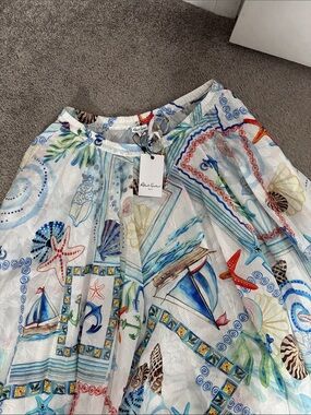 Seaside Print Full Skirt in White with Nautical Colors